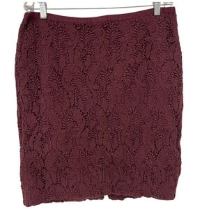 Talbots Burgundy Maroon Floral Lace Crochet Pencil Skirt‎ Lined Career Party 16